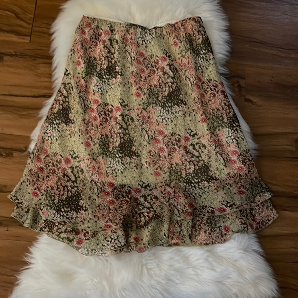 Pink and Green Floral Ruffle Skirt
